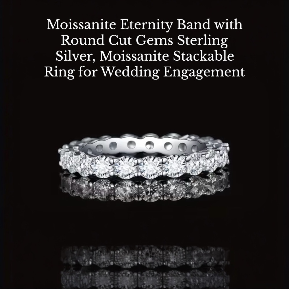 Moissanite Eternity Grade D, VV1 Sterling Silver Band-Stackable Wedding Ring